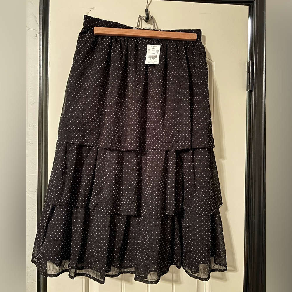 JCrew Ruffle Black Polka Dot Midi Skirt Size SmalL NWT